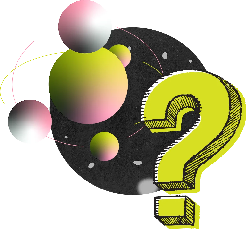 Illustration of question mark and spheres in a geometric pattern